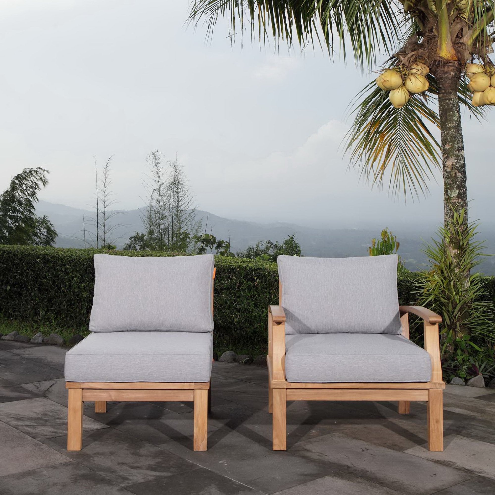 Marina 2 Piece Outdoor Patio Teak Set - Natural Gray (Armchair, Sofa)