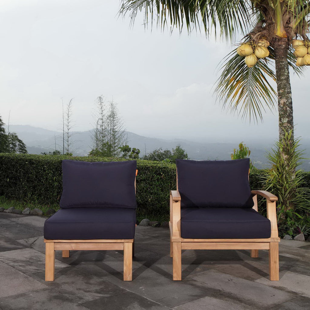 Marina 2 Piece Outdoor Patio Teak Set - Natural Navy (Armchair, Sofa)