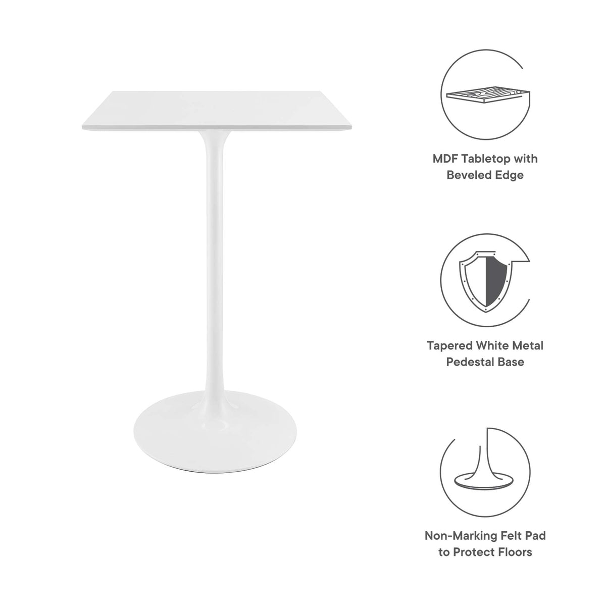 Lippa 28" Square Wood Bar Table - White