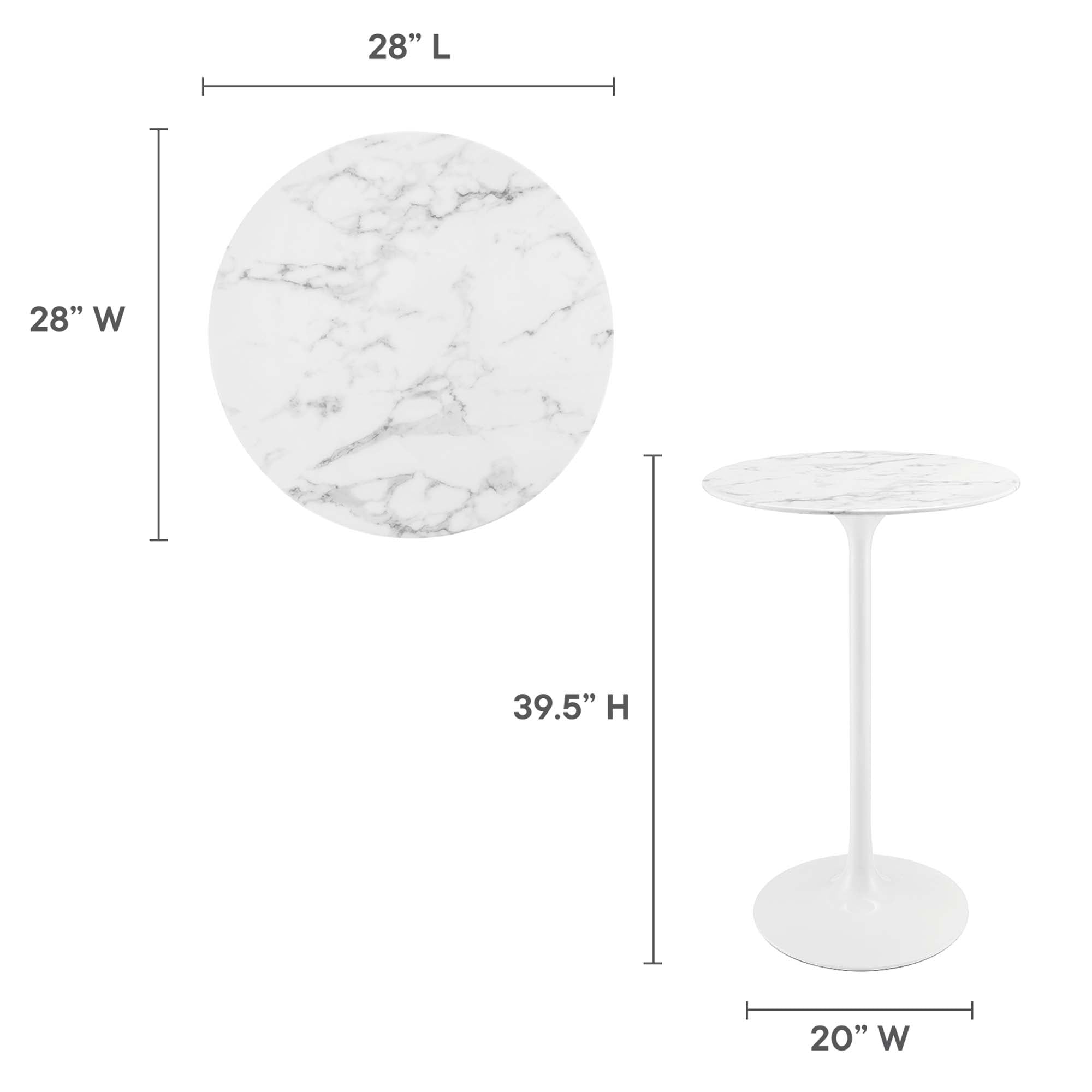 Lippa 28" Round Faux Marble Bar Table - White
