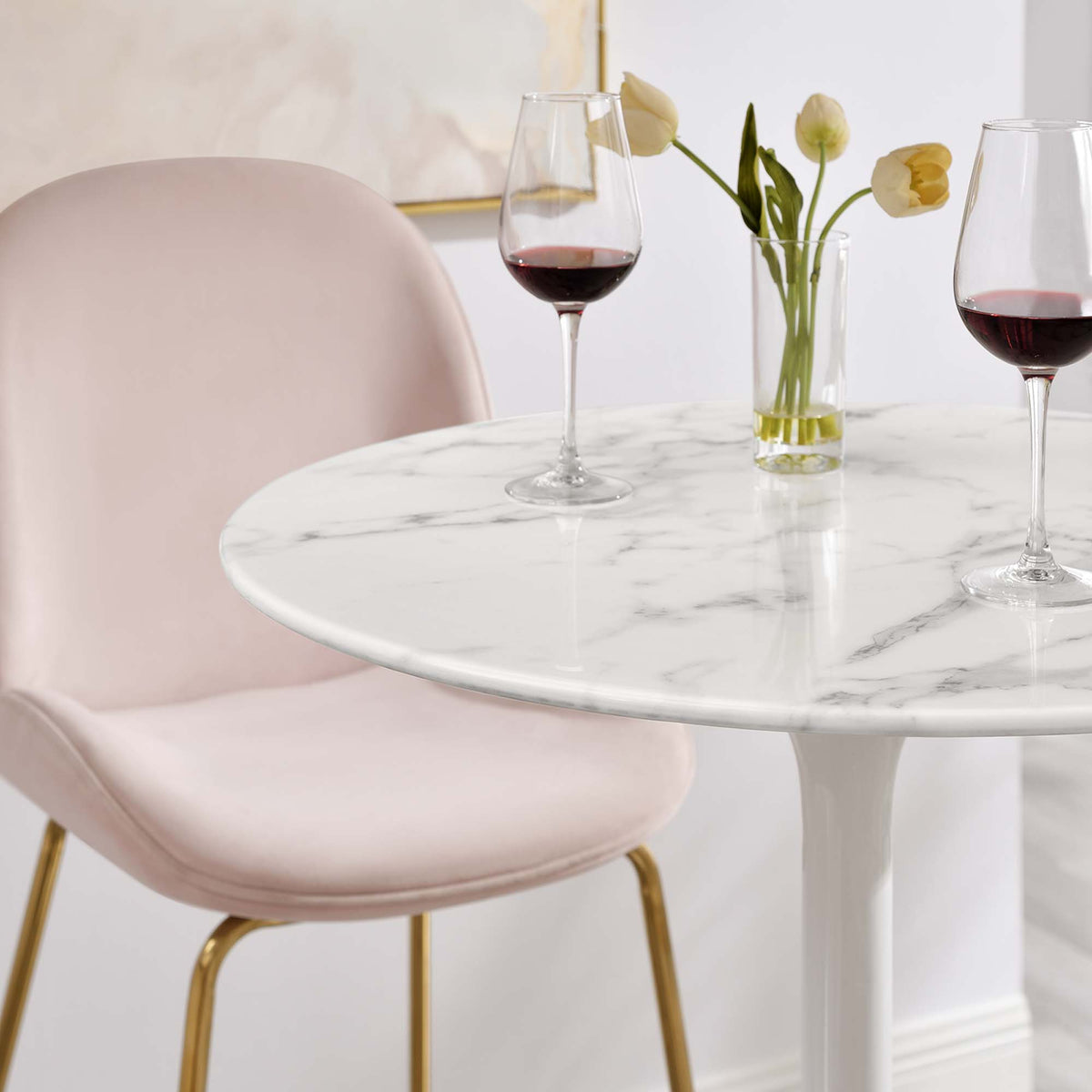 Lippa 28" Round Faux Marble Bar Table - White