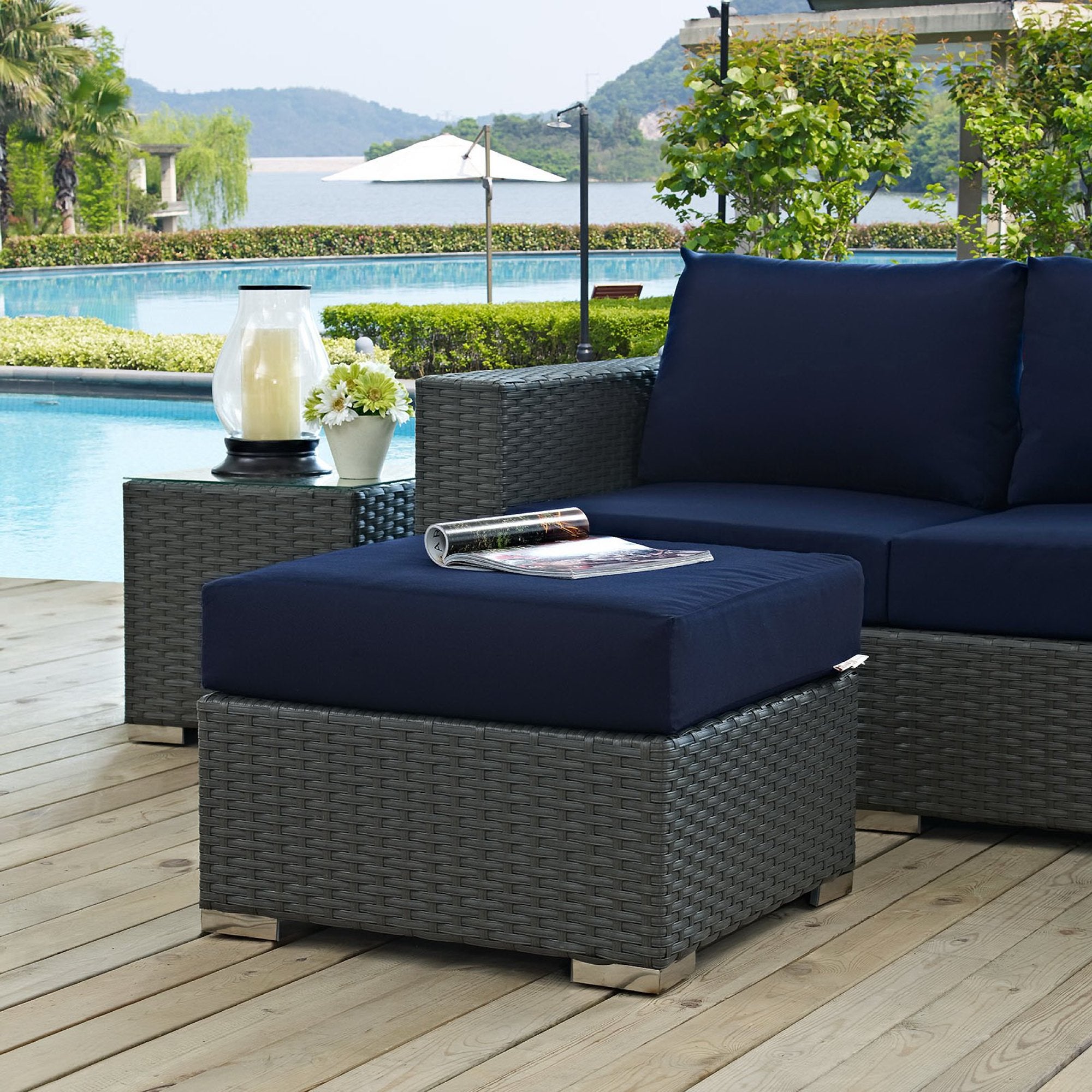 Sojourn Outdoor Patio Sunbrella Ottoman - Canvas Navy