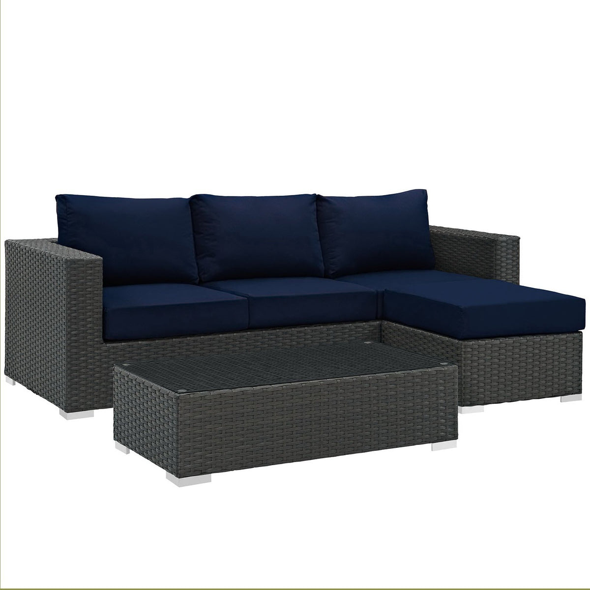 Sojourn 3 Piece Outdoor Patio Sunbrella Sectional Set - Canvas Navy (Coffee Table, Ottoman, Sofa)
