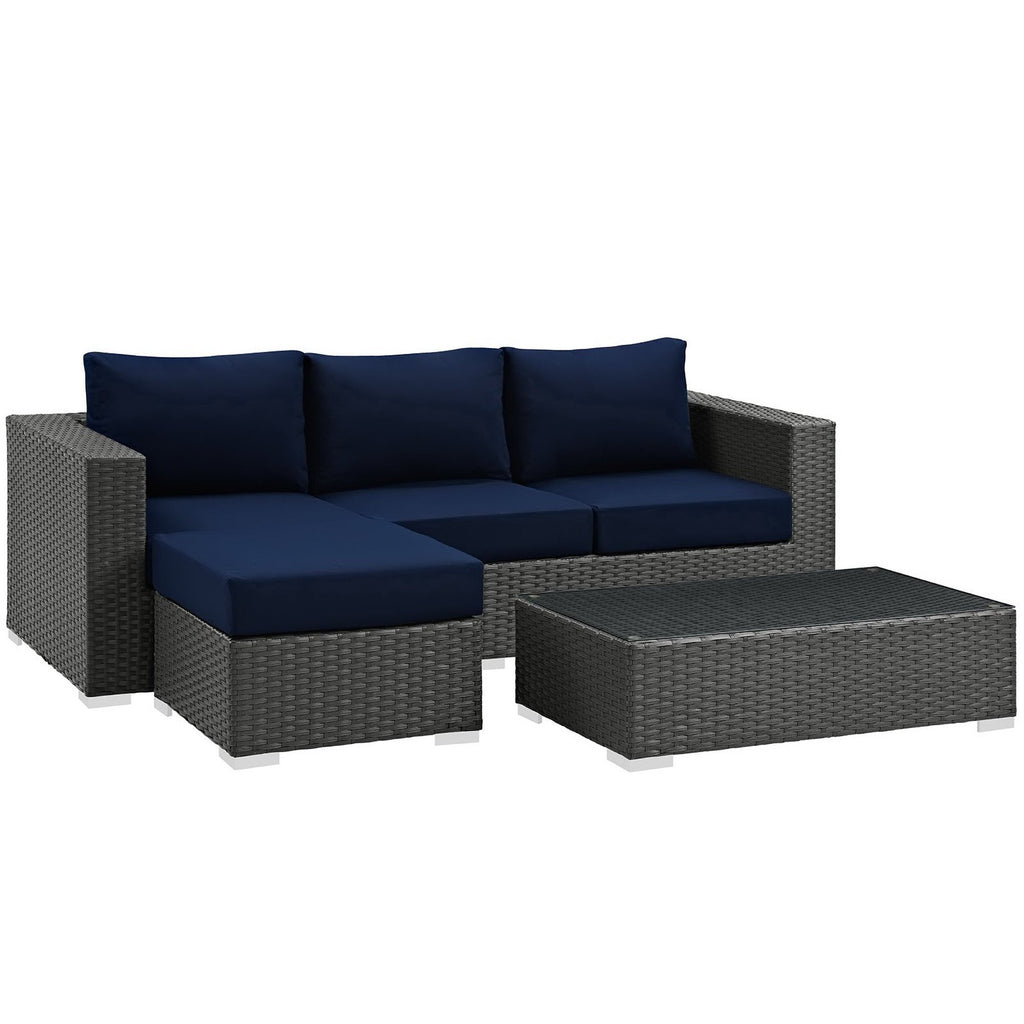 Sojourn 3 Piece Outdoor Patio Sunbrella Sectional Set - Canvas Navy (Coffee Table, Ottoman, Sofa)