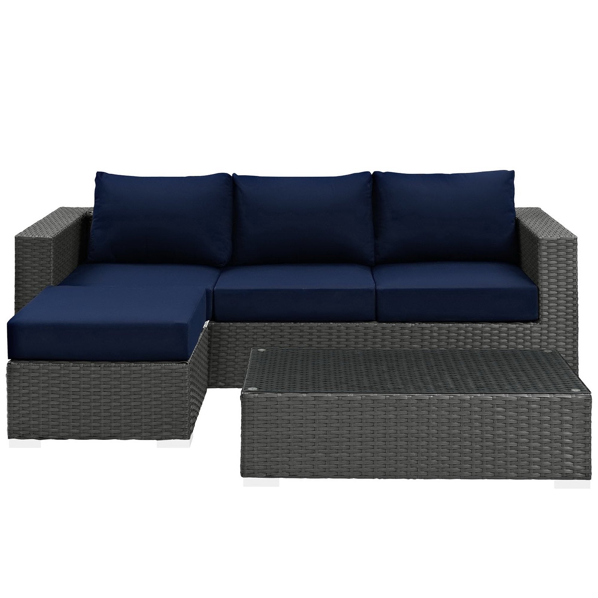 Sojourn 3 Piece Outdoor Patio Sunbrella Sectional Set - Canvas Navy (Coffee Table, Ottoman, Sofa)