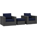 Sojourn 3 Piece Outdoor Patio Sunbrella Sectional Set - Canvas Navy (2 Armchairs, Ottoman)