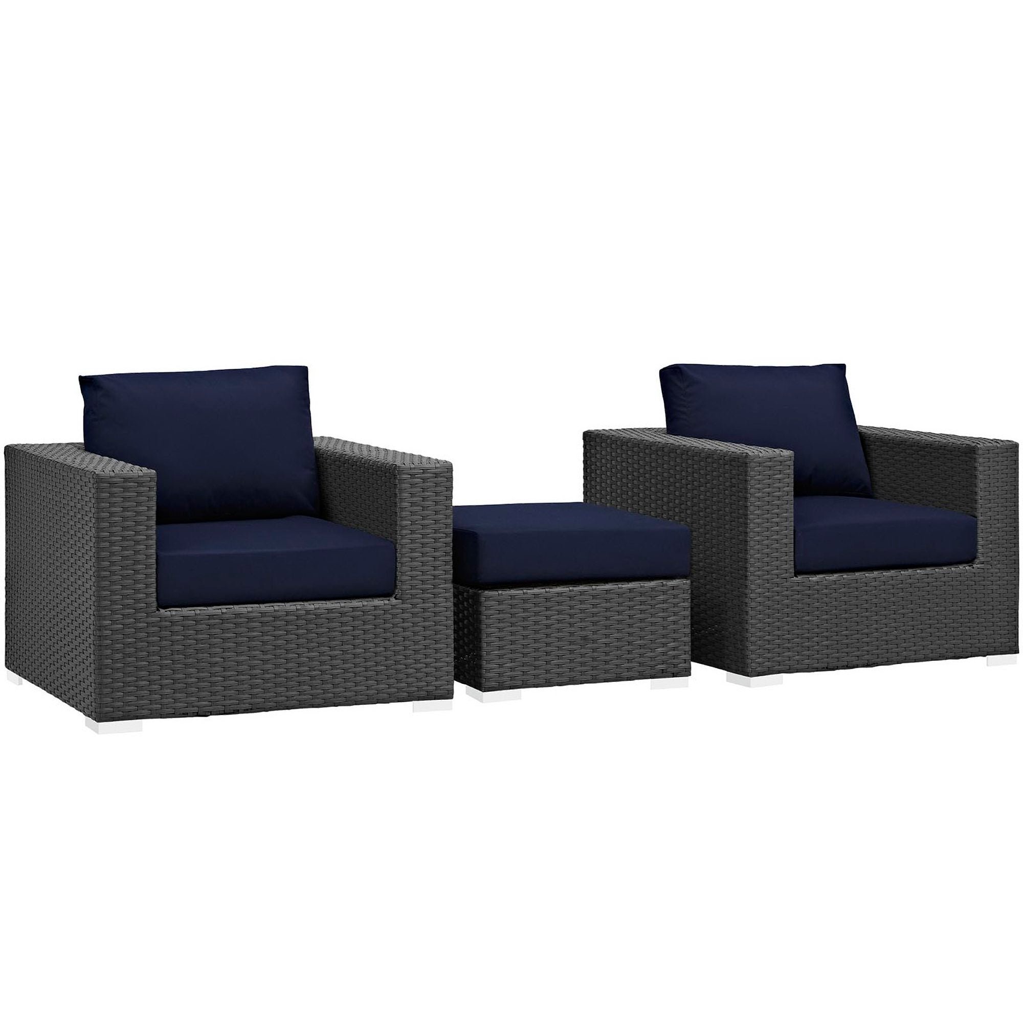 Sojourn 3 Piece Outdoor Patio Sunbrella Sectional Set - Canvas Navy (2 Armchairs, Ottoman)