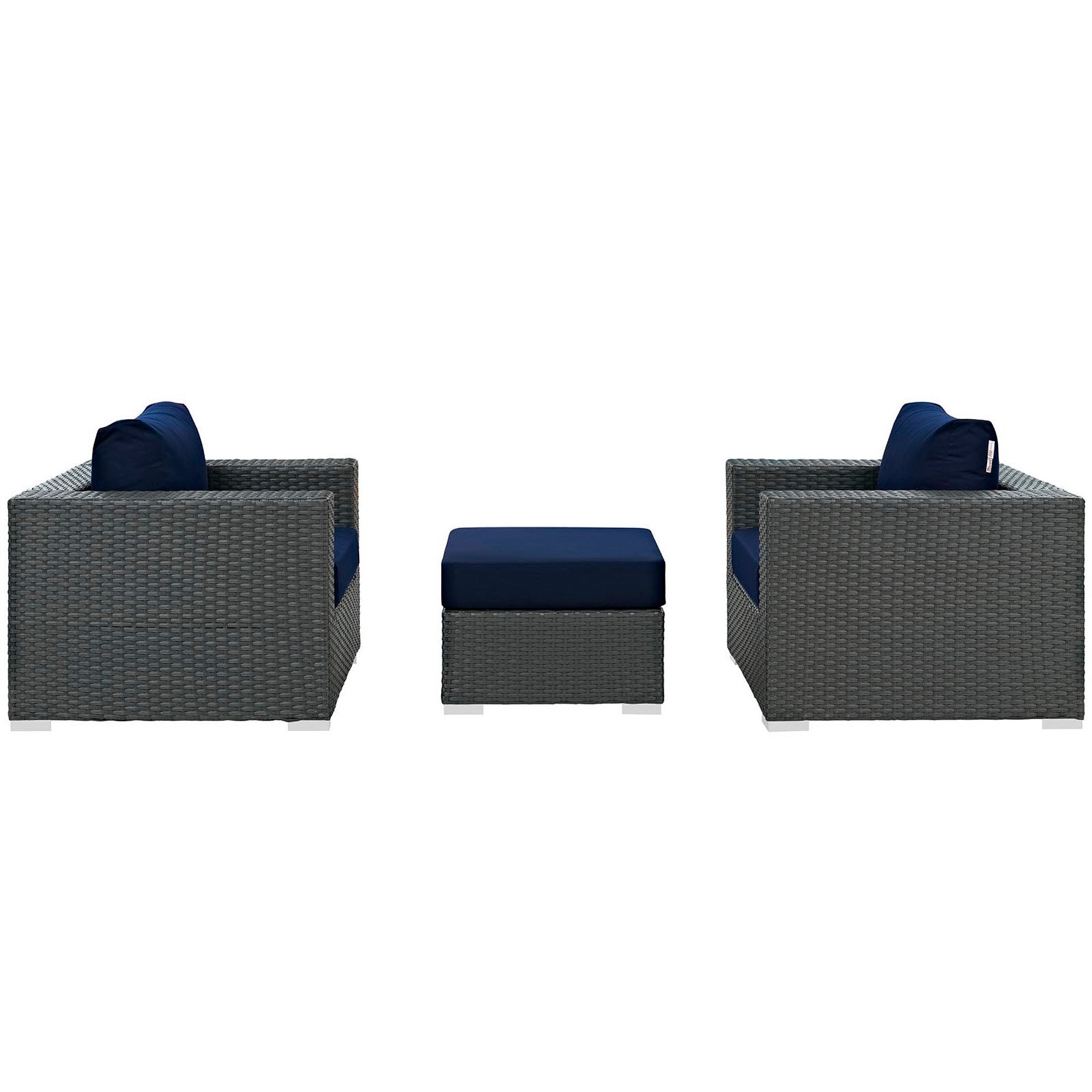 Sojourn 3 Piece Outdoor Patio Sunbrella Sectional Set - Canvas Navy (2 Armchairs, Ottoman)