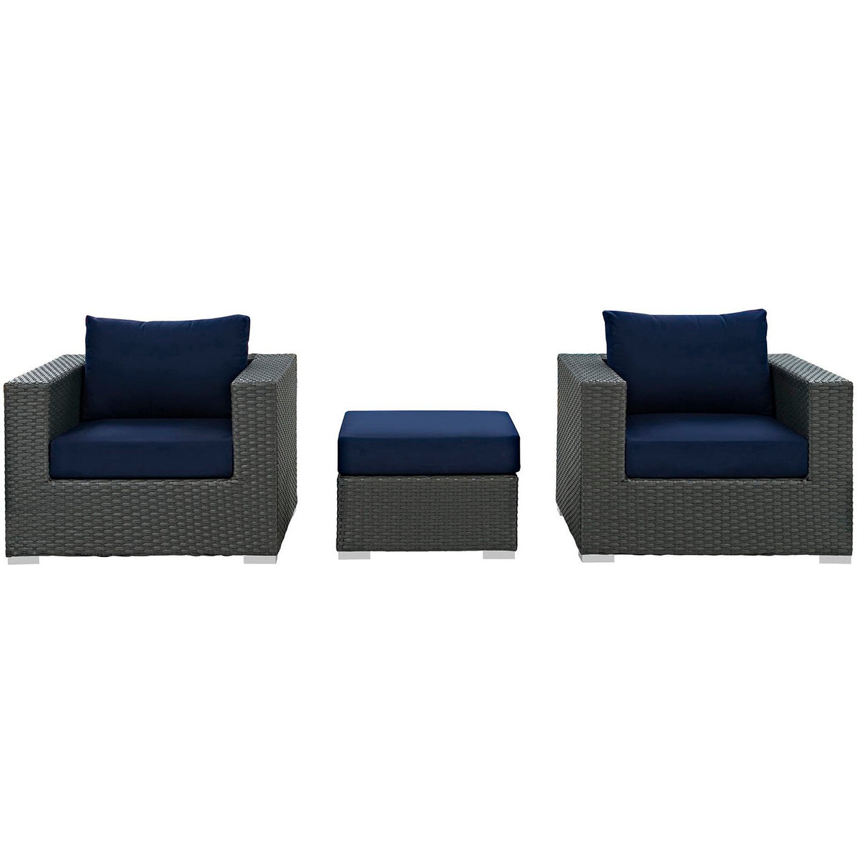 Sojourn 3 Piece Outdoor Patio Sunbrella Sectional Set - Canvas Navy (2 Armchairs, Ottoman)