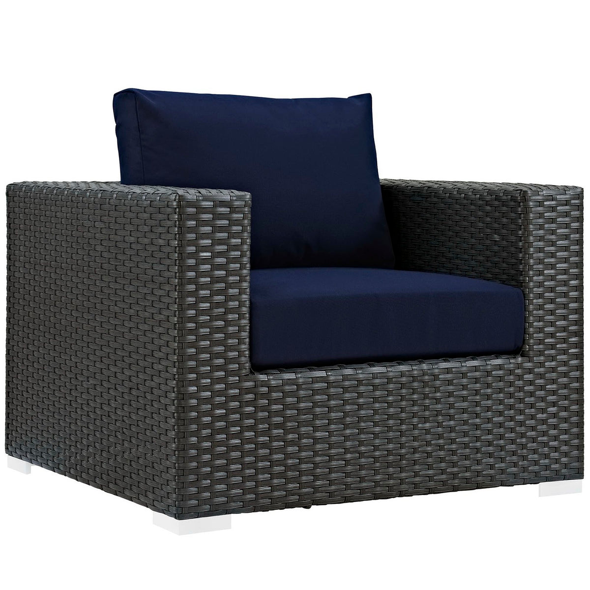 Sojourn 3 Piece Outdoor Patio Sunbrella Sectional Set - Canvas Navy (2 Armchairs, Ottoman)