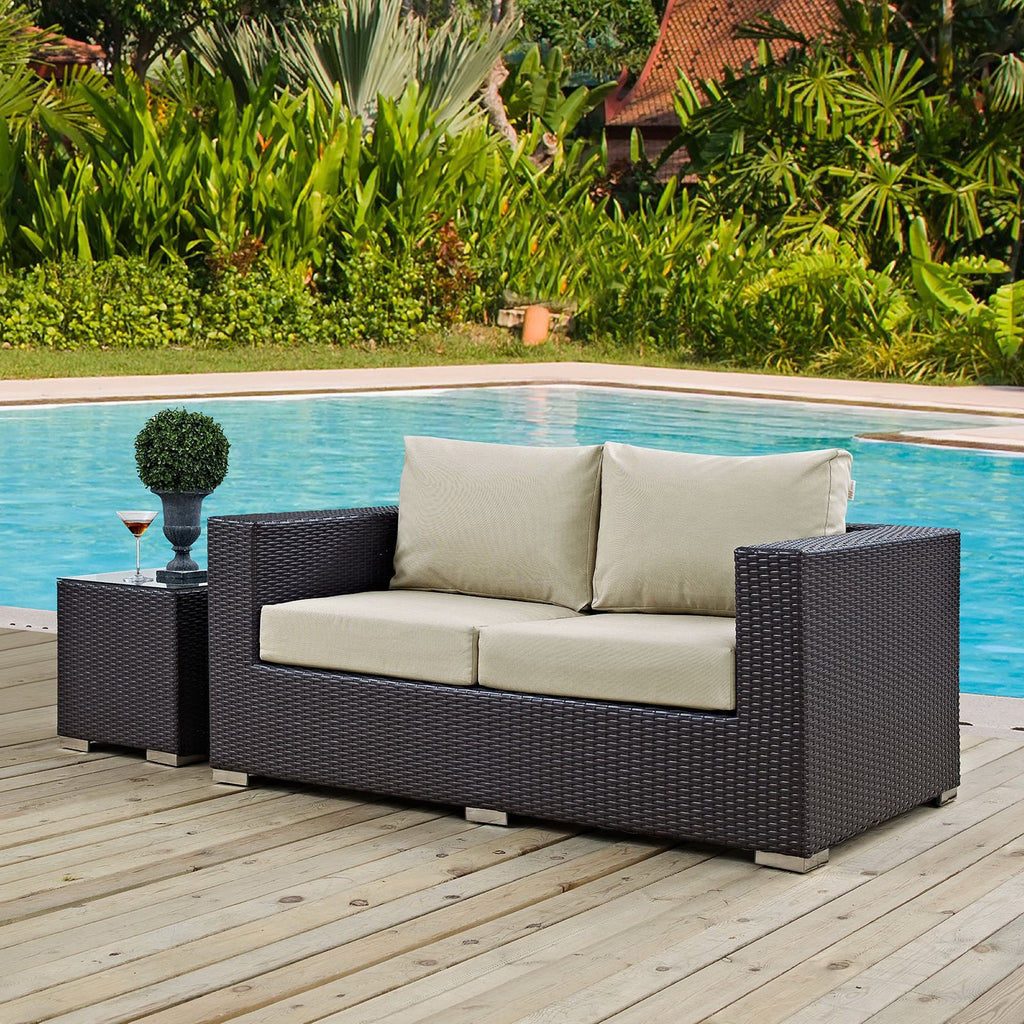 Convene Outdoor Patio Loveseat - Espresso Beige