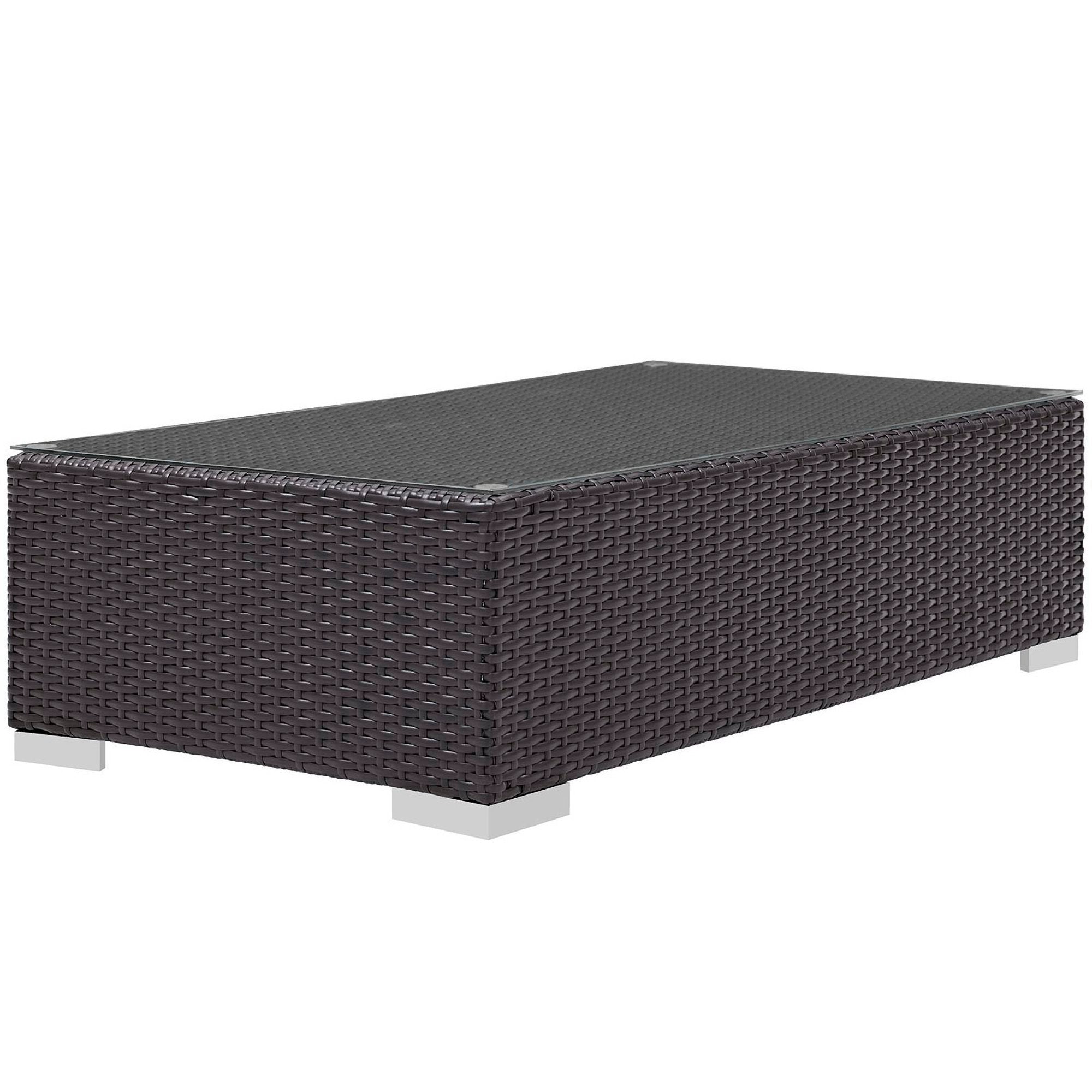 Convene 5 Piece Outdoor Patio Sectional Set - Espresso Beige (Armless, Coffee Table, 2 Corners, Ottoman)