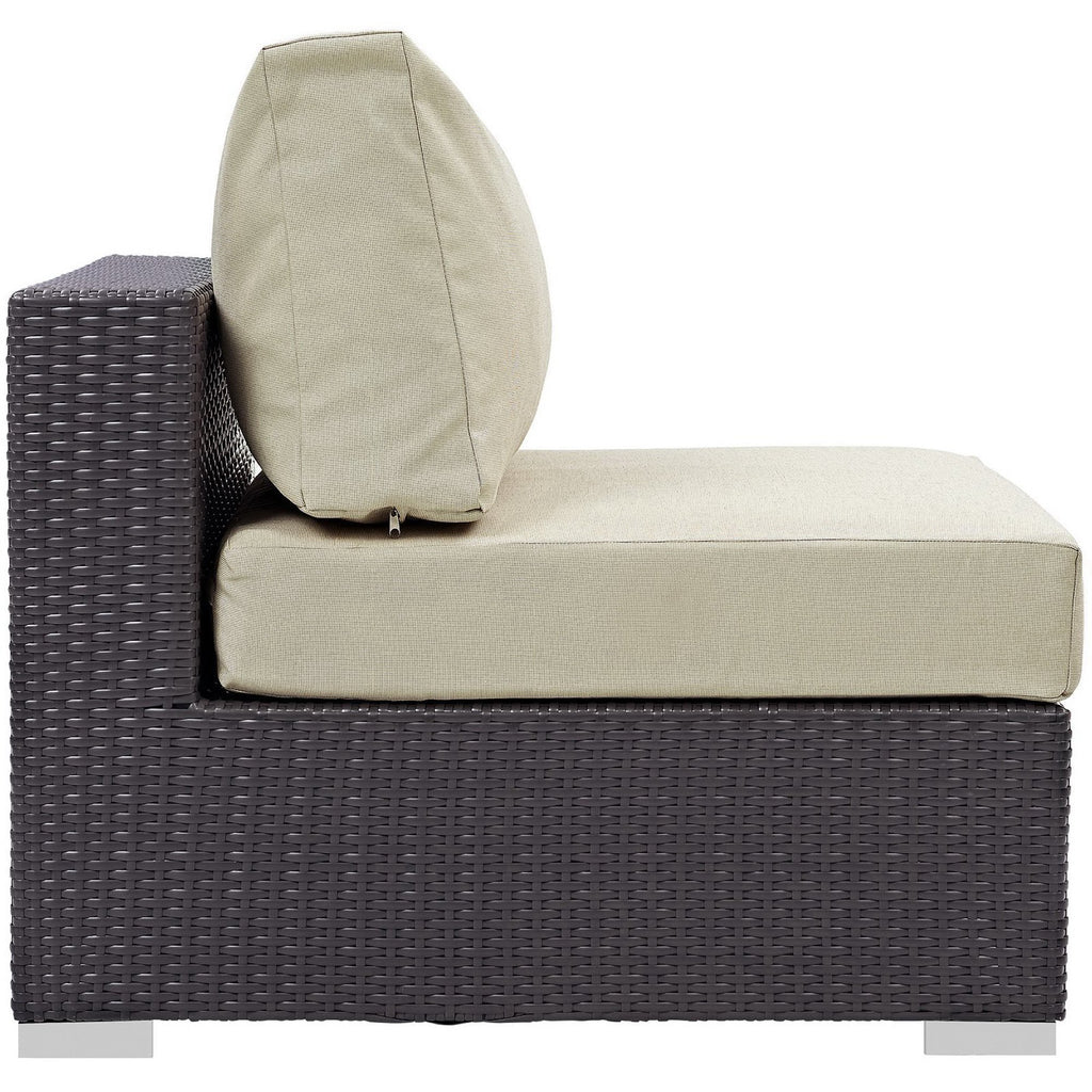 Convene 5 Piece Outdoor Patio Sectional Set - Espresso Beige (Armless, Coffee Table, 2 Corners, Ottoman)