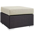 Convene Outdoor Patio Fabric Square Ottoman - Espresso Beige