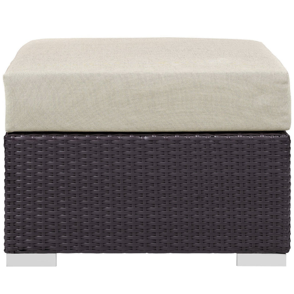 Convene Outdoor Patio Fabric Square Ottoman - Espresso Beige
