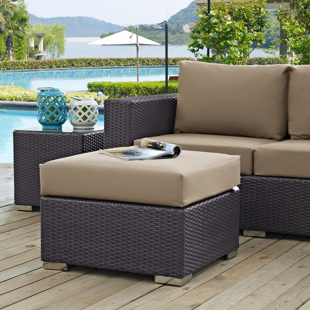 Convene Outdoor Patio Fabric Square Ottoman - Espresso Mocha