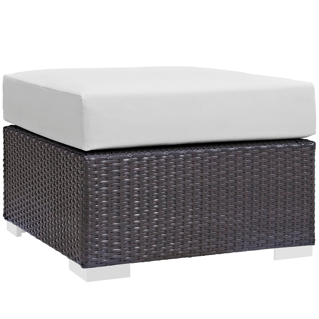 Convene Outdoor Patio Fabric Square Ottoman - Espresso White