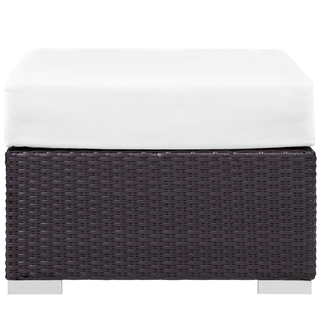 Convene Outdoor Patio Fabric Square Ottoman - Espresso White