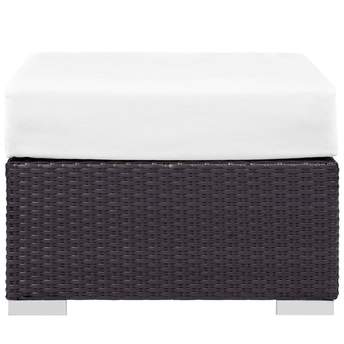 Convene Outdoor Patio Fabric Square Ottoman - Espresso White
