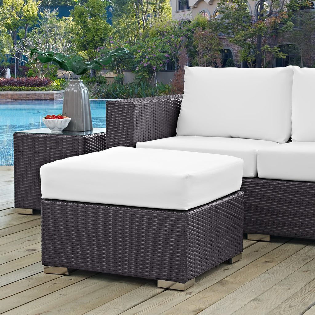 Convene Outdoor Patio Fabric Square Ottoman - Espresso White