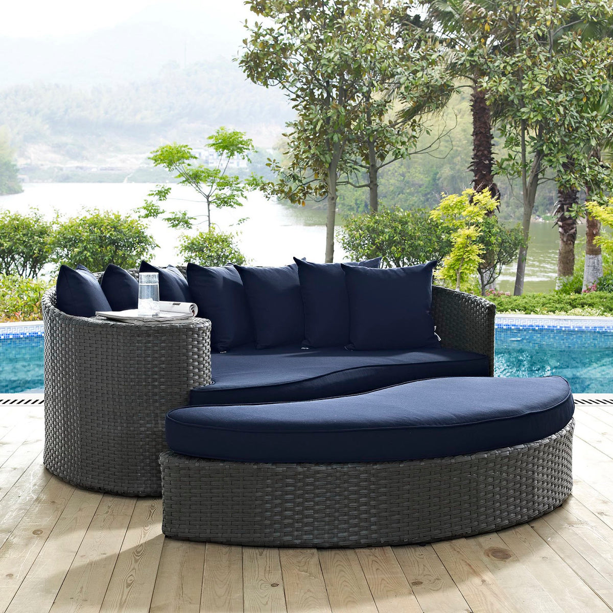 Sojourn Outdoor Patio Sunbrella Daybed - Canvas Navy (Bed, Ottoman)