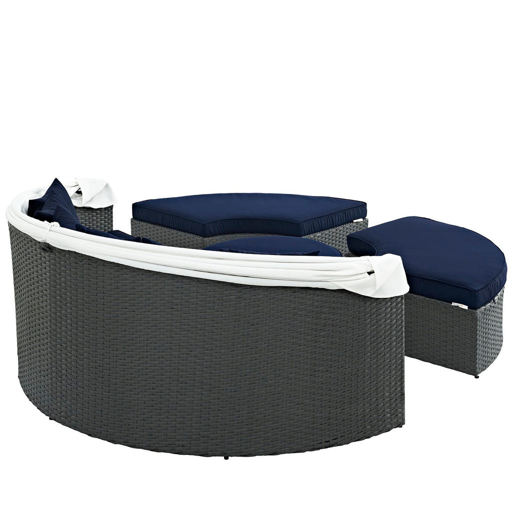 Sojourn Outdoor Patio Sunbrella Daybed - Canvas Navy (Bed, Coffee Table, 2 Ottomans)