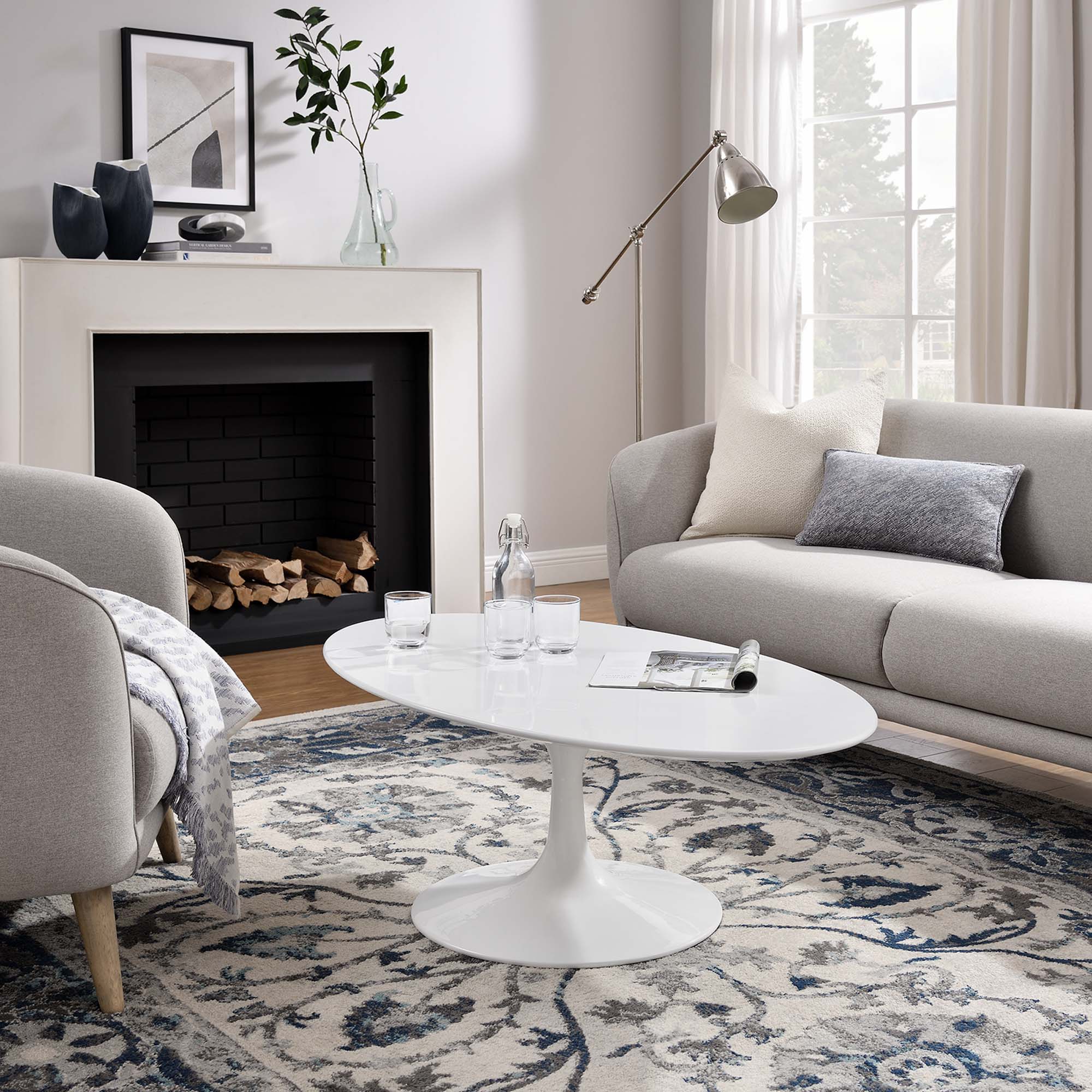 Lippa 48" Oval-Shaped Wood Coffee Table - White