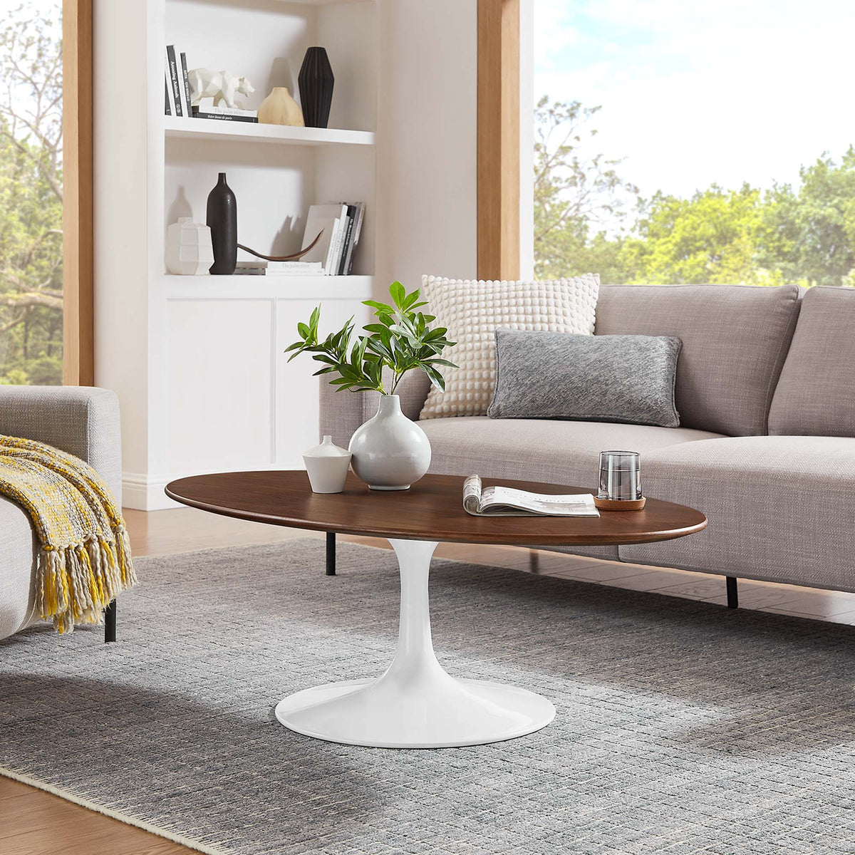 Lippa 48" Oval Wood Coffee Table - Walnut