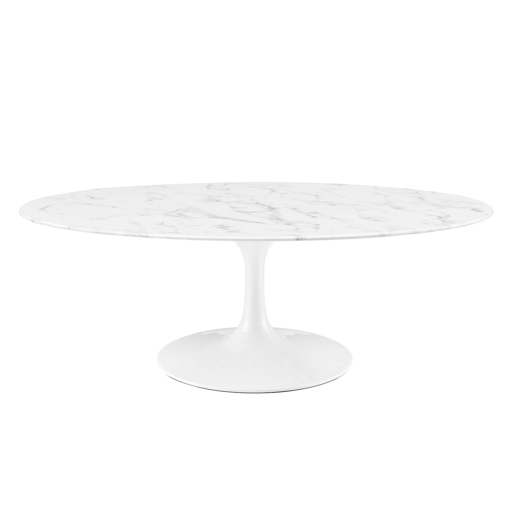 Lippa 48" Oval Faux Marble Coffee Table - White