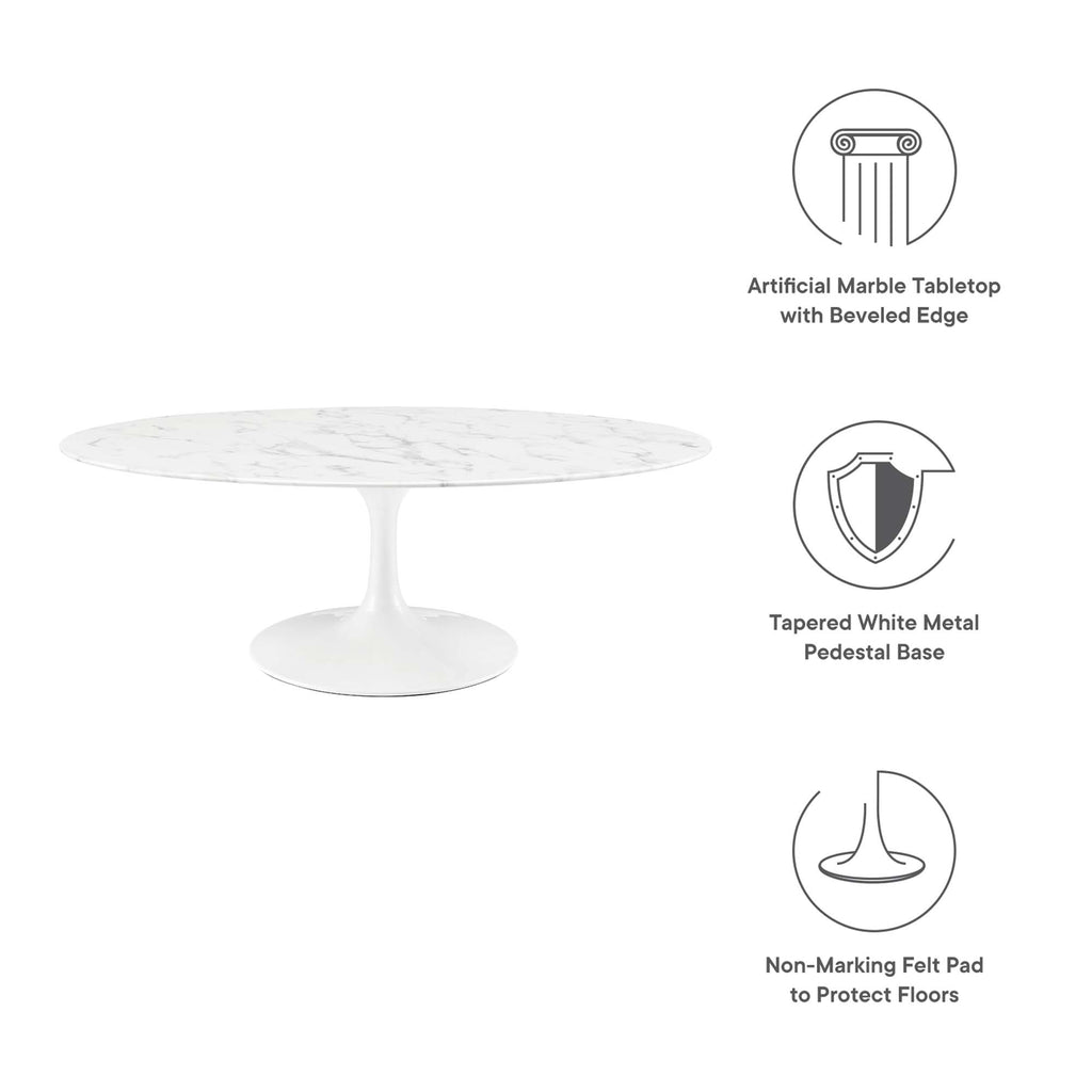 Lippa 48" Oval Faux Marble Coffee Table - White