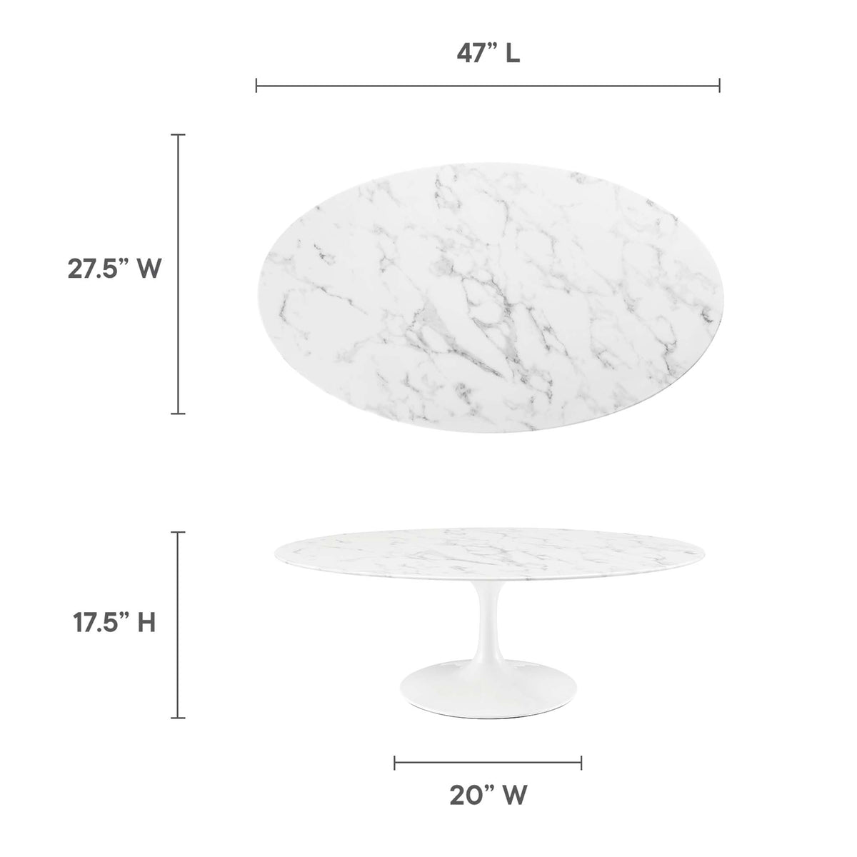 Lippa 48" Oval Faux Marble Coffee Table - White