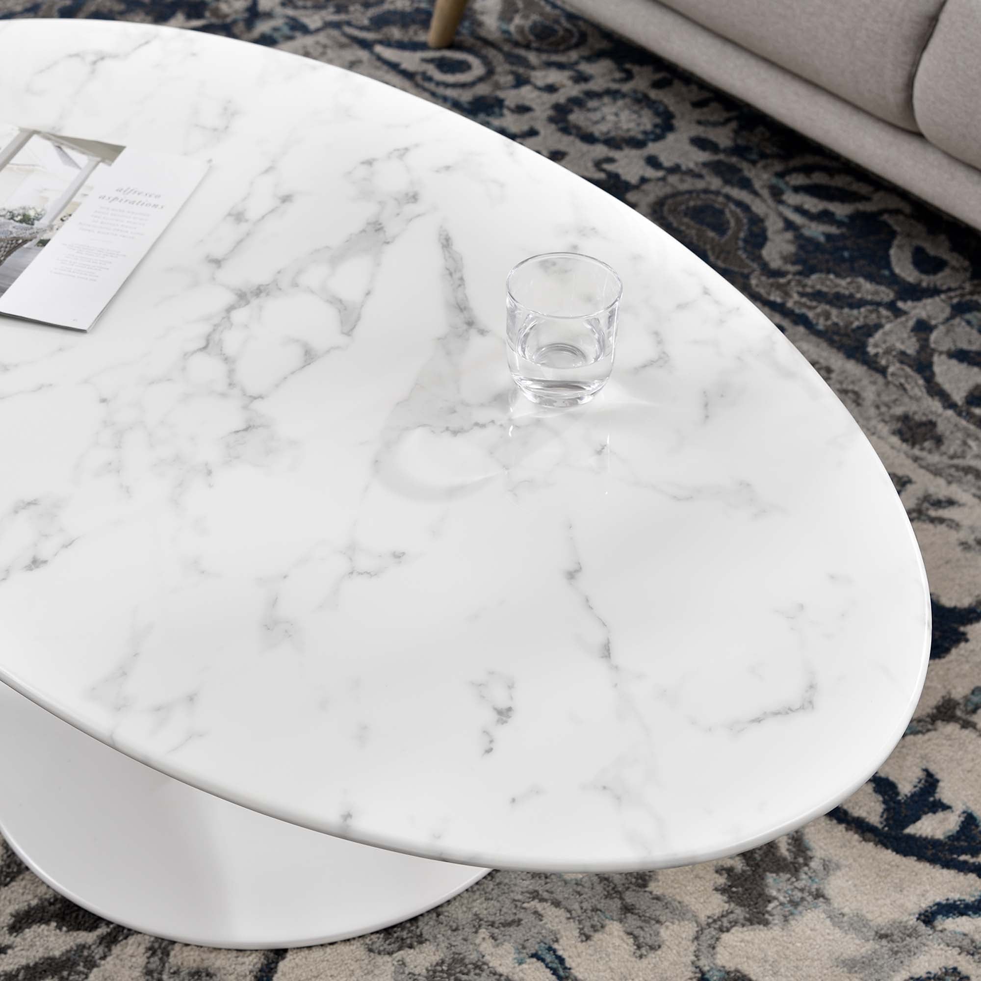 Lippa 48" Oval Faux Marble Coffee Table - White
