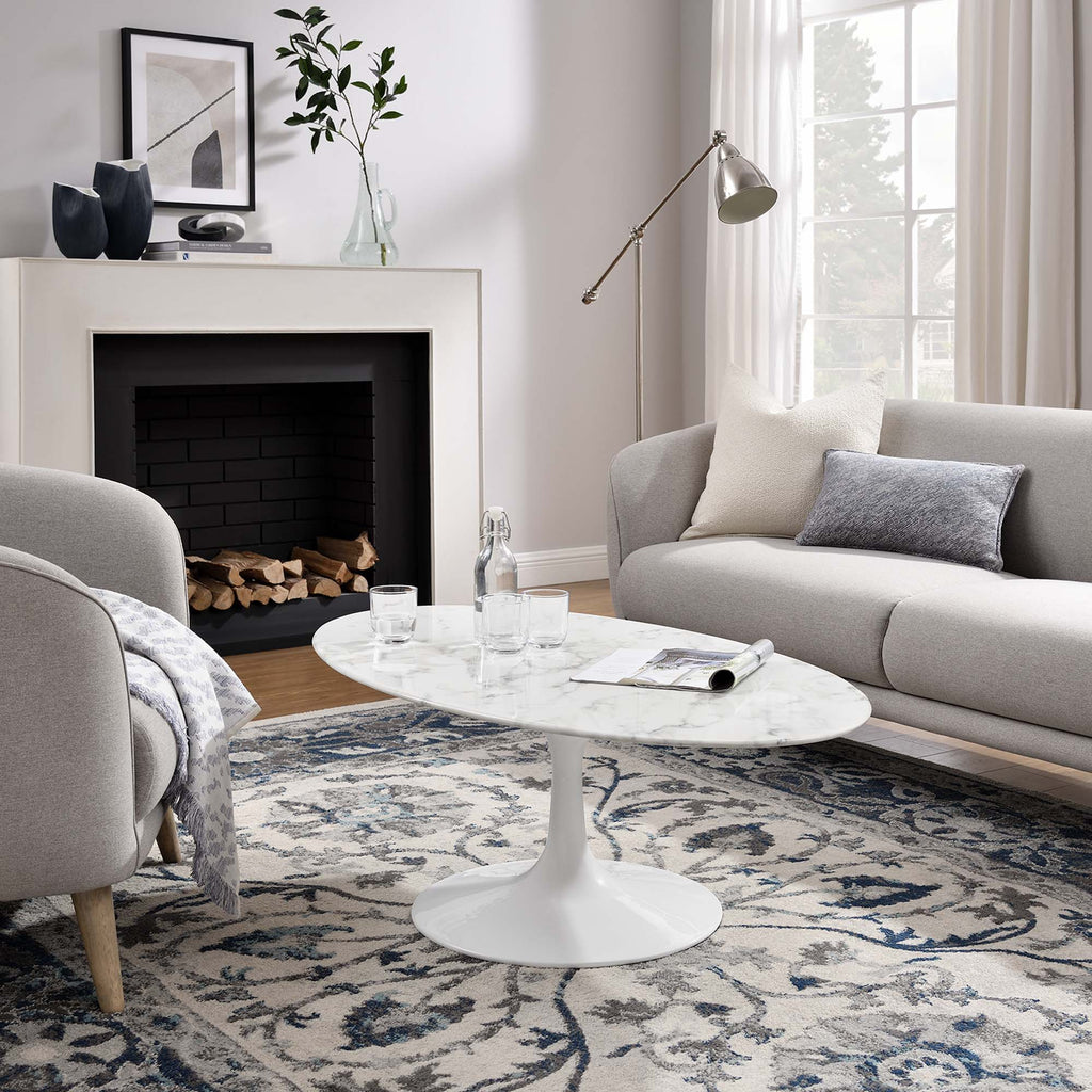 Lippa 48" Oval Faux Marble Coffee Table - White