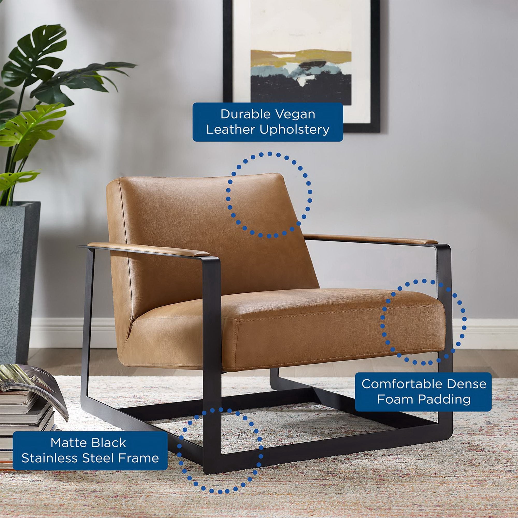 Seg Vegan Leather Accent Chair - Tan