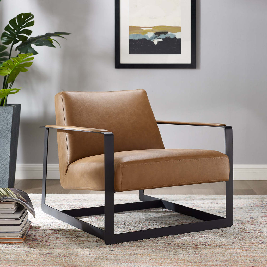 Seg Vegan Leather Accent Chair - Tan