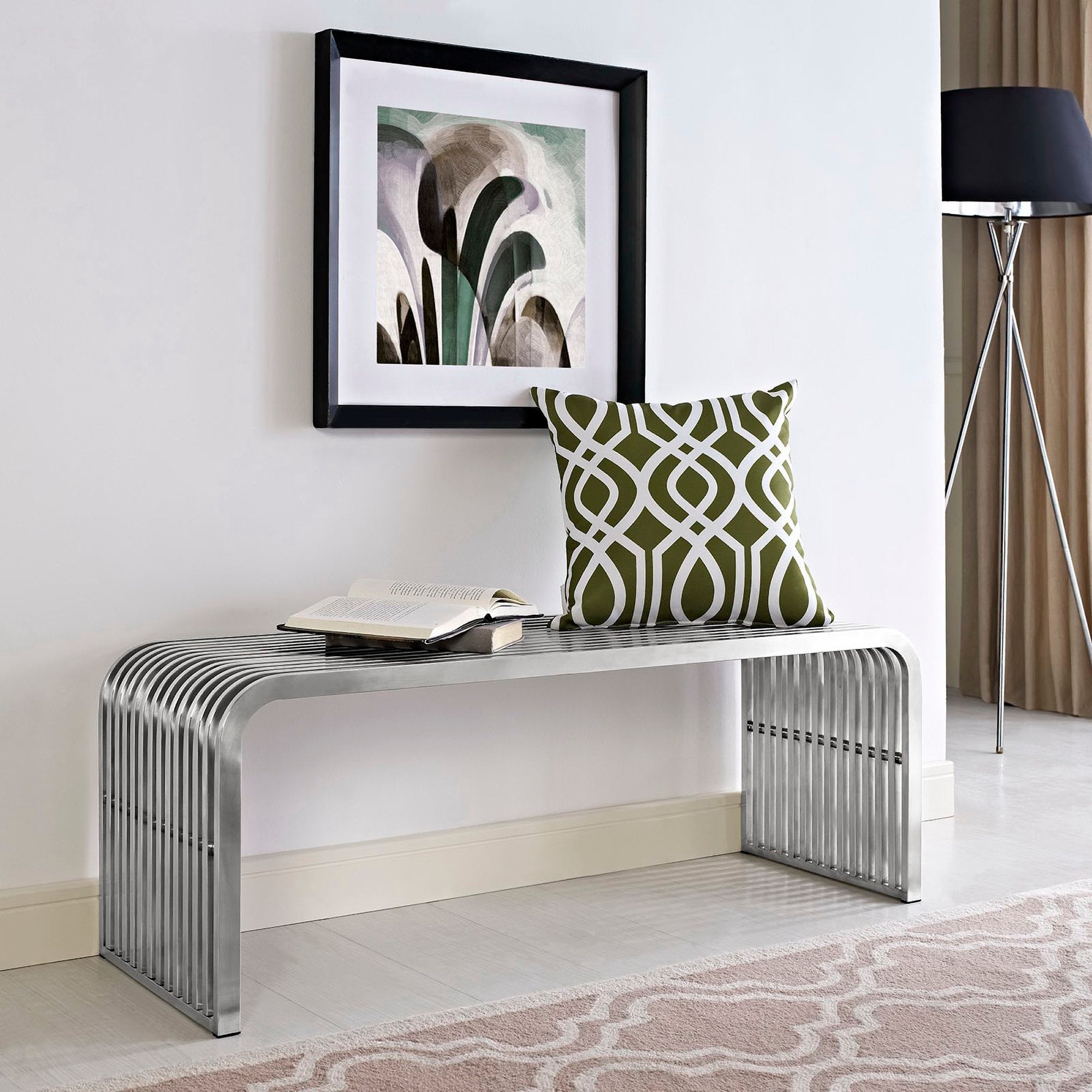Pipe 47" Stainless Steel Bench - Silver