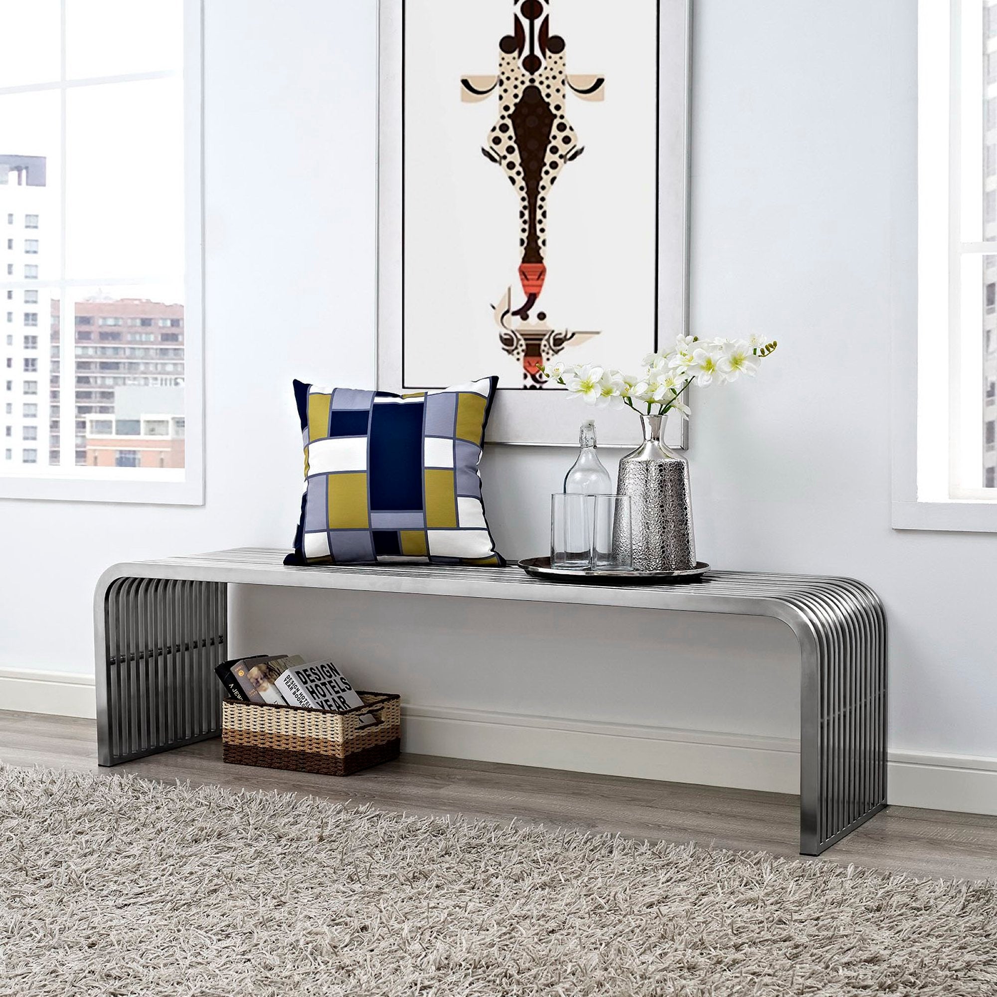 Pipe 60" Stainless Steel Bench - Silver