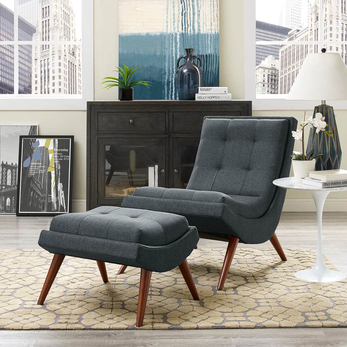 Ramp Upholstered Fabric Lounge Chair Set - Gray
