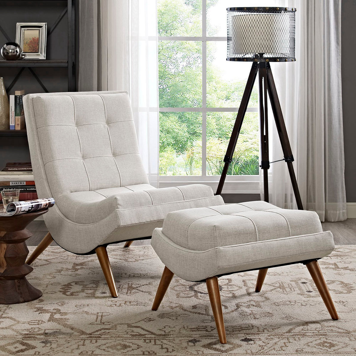 Ramp Upholstered Fabric Lounge Chair Set - Sand