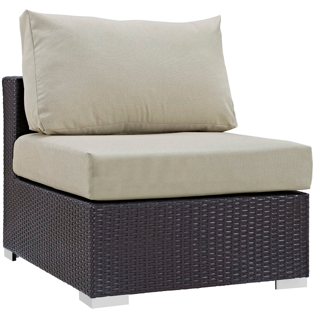 Convene 7 Piece Outdoor Patio Sectional Set - Espresso Beige (Armchair, 2 Armless, Coffee Table, 3 Corners)