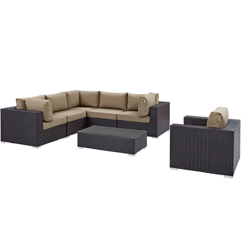 Convene 7 Piece Outdoor Patio Sectional Set - Espresso Mocha (Armchair, 2 Armless, Coffee Table, 3 Corners)
