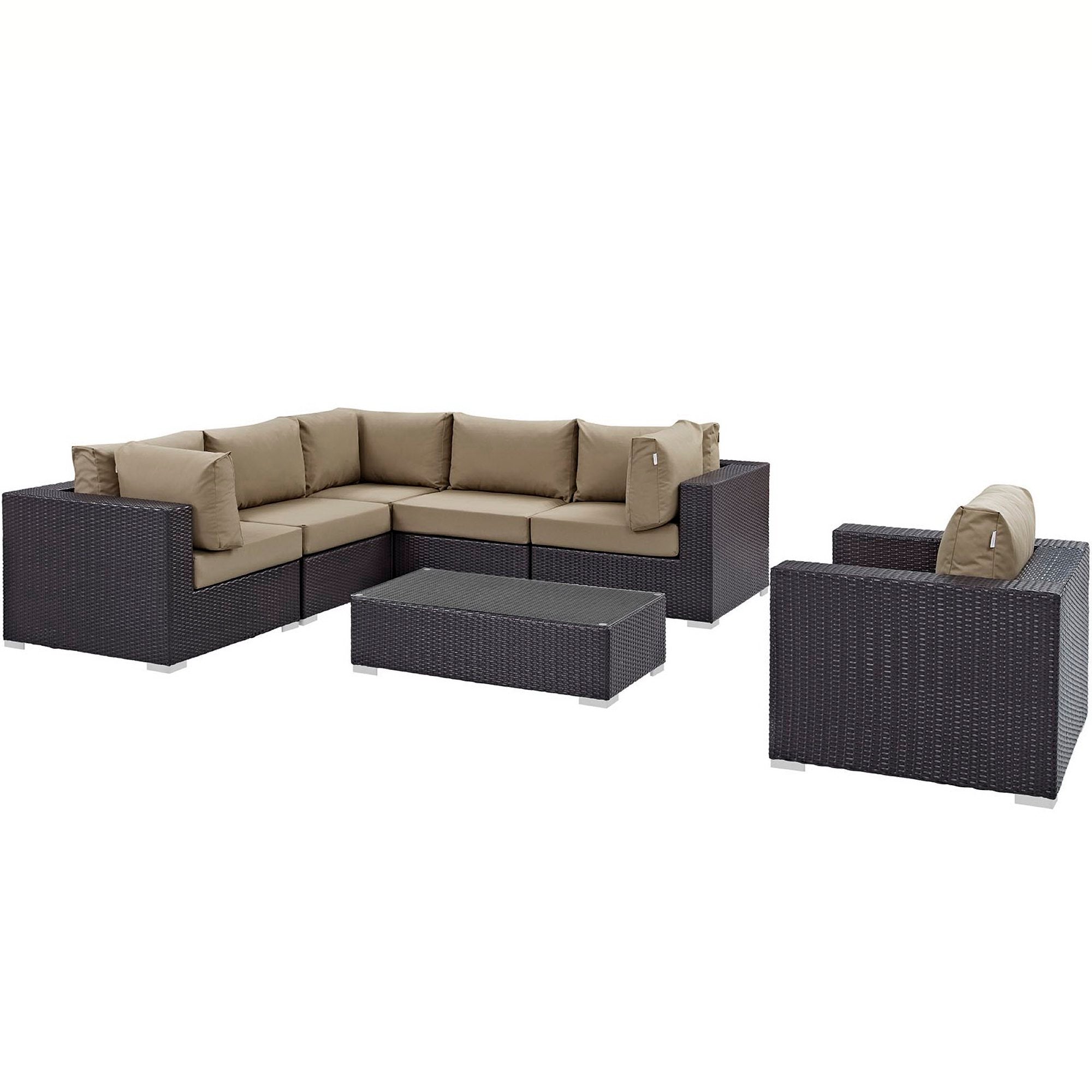 Convene 7 Piece Outdoor Patio Sectional Set - Espresso Mocha (Armchair, 2 Armless, Coffee Table, 3 Corners)
