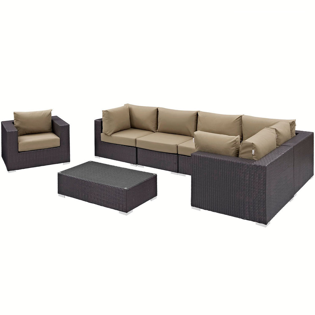 Convene 7 Piece Outdoor Patio Sectional Set - Espresso Mocha (Armchair, 2 Armless, Coffee Table, 3 Corners)