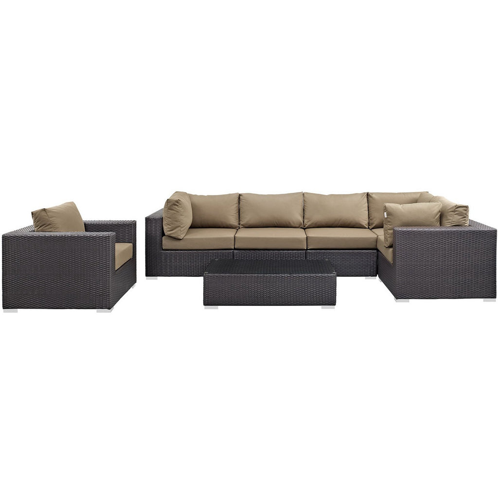 Convene 7 Piece Outdoor Patio Sectional Set - Espresso Mocha (Armchair, 2 Armless, Coffee Table, 3 Corners)