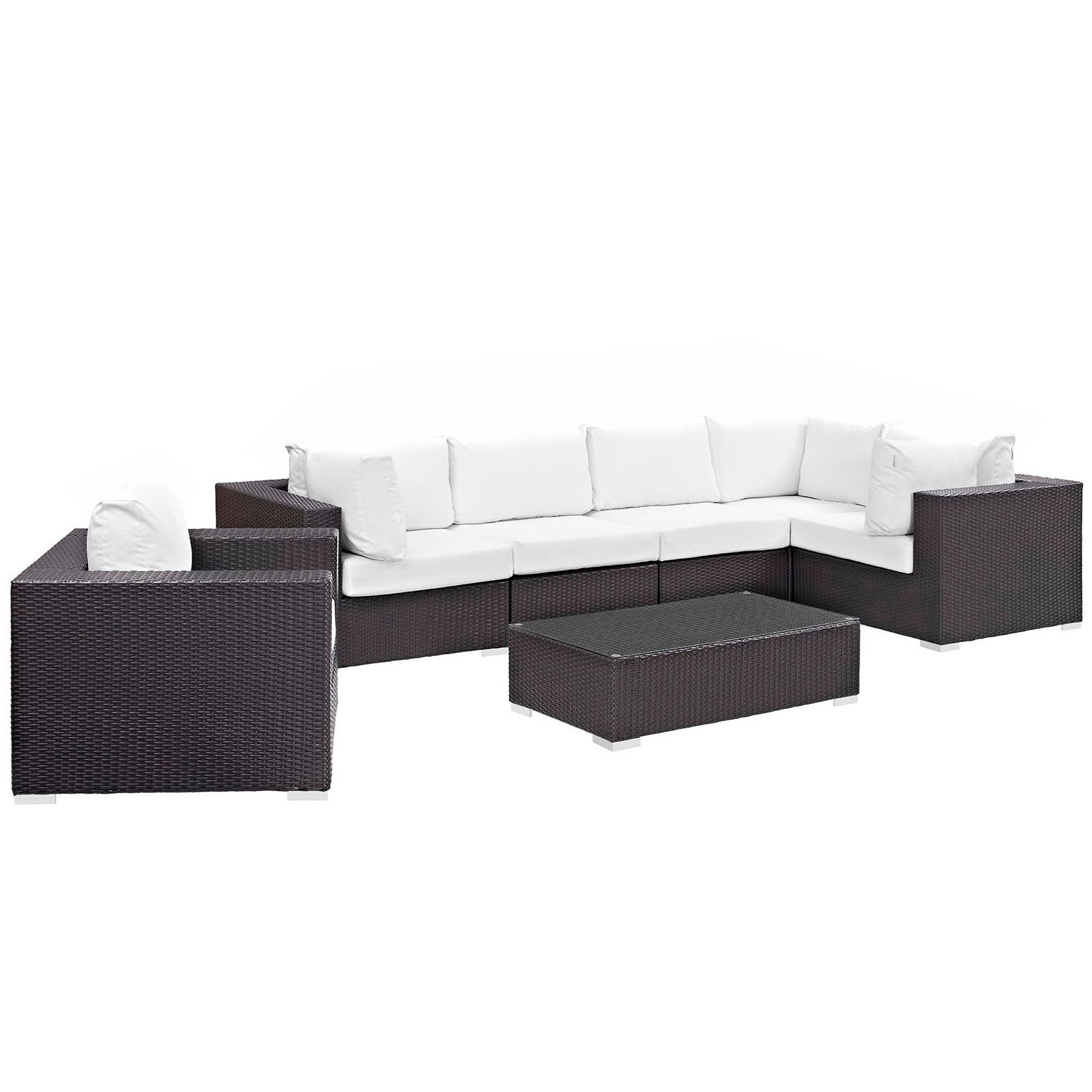 Convene 7 Piece Outdoor Patio Sectional Set - Espresso White (Armchair, 2 Armless, Coffee Table, 3 Corners)
