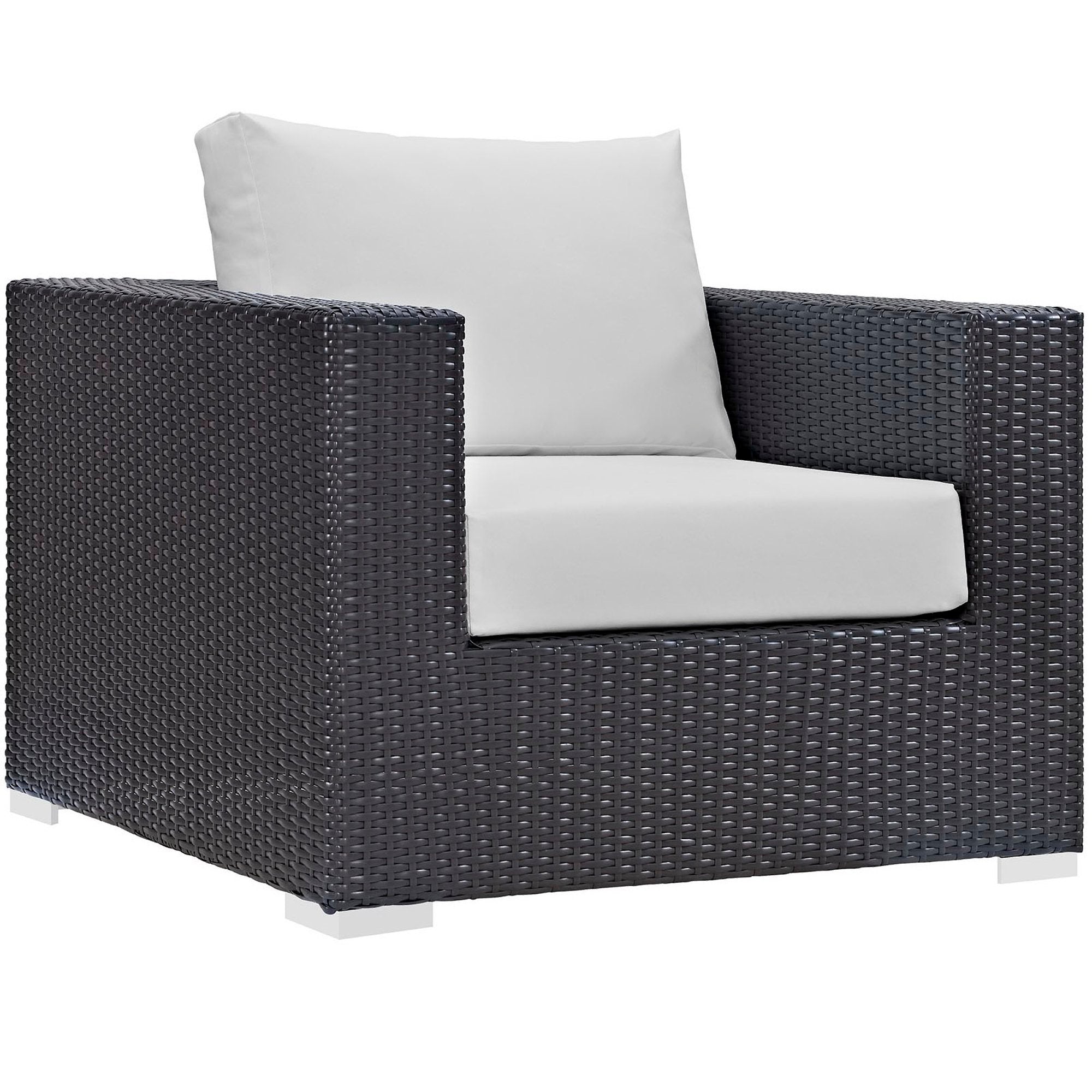 Convene 7 Piece Outdoor Patio Sectional Set - Espresso White (Armchair, 2 Armless, Coffee Table, 3 Corners)