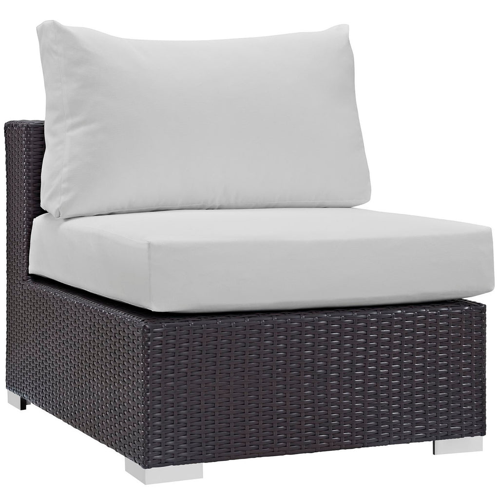 Convene 7 Piece Outdoor Patio Sectional Set - Espresso White (Armchair, 2 Armless, Coffee Table, 3 Corners)