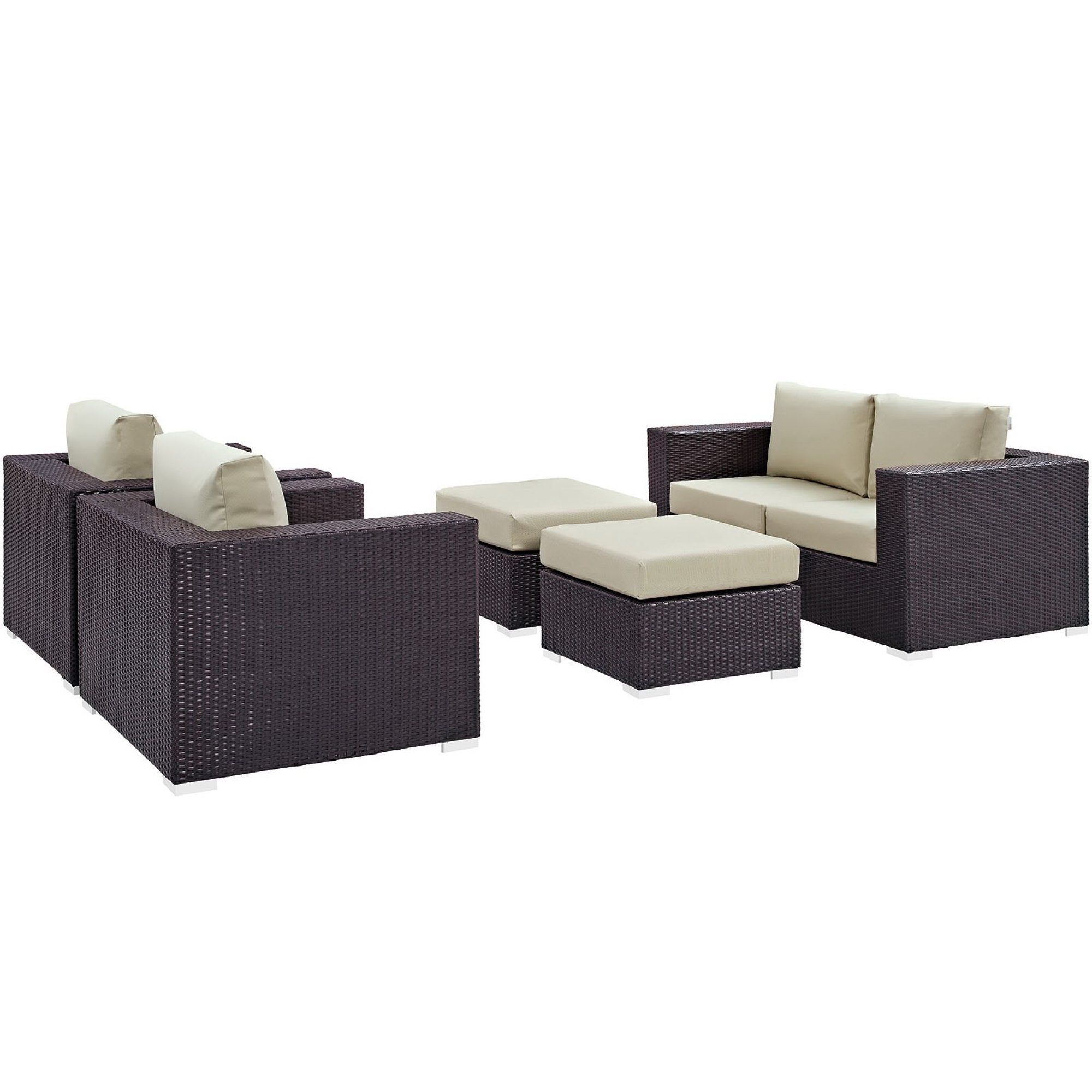Convene 5 Piece Outdoor Patio Sofa Set - Espresso Beige
