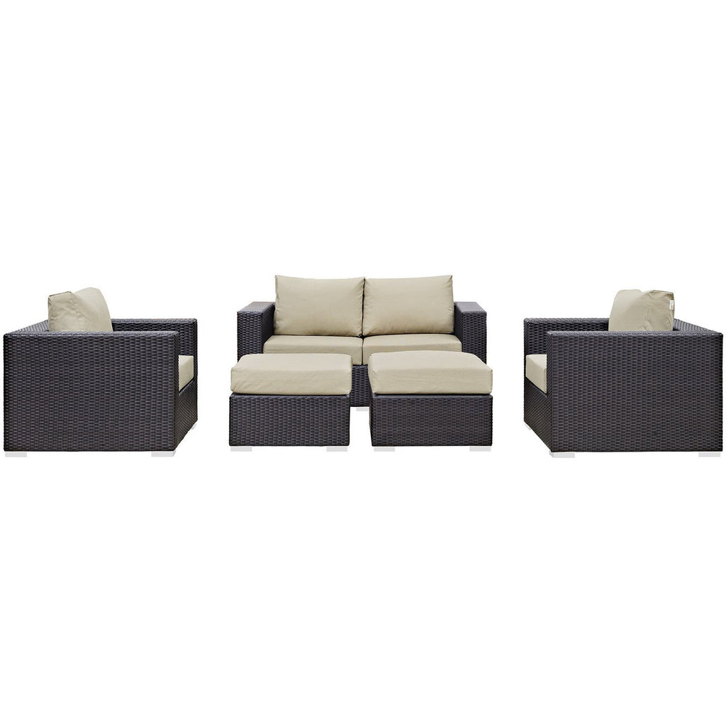 Convene 5 Piece Outdoor Patio Sofa Set - Espresso Beige