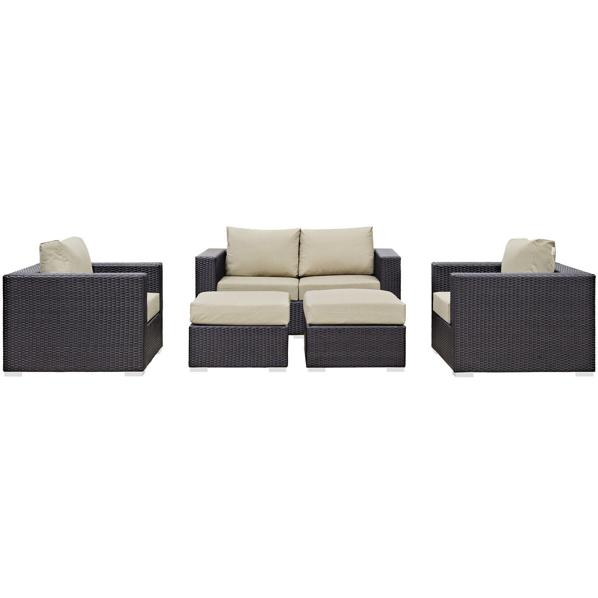 Convene 5 Piece Outdoor Patio Sofa Set - Espresso Beige